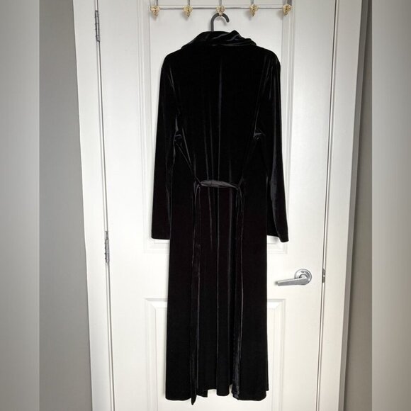 Oscar de la Renta Pink Label Black Velvet Ruffle Duster Robe L - Picture 4 of 5